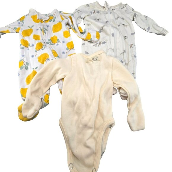 Baby Footed Sleepers & Wrap Bodysuit Set Newborn Lemon/Animal Prints JJ3933 - Picture 8 of 16